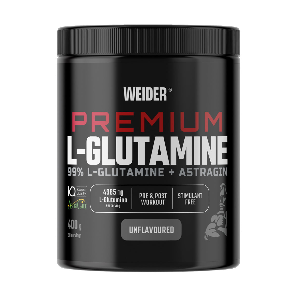 Weider Premium L-Glutamine 400g s AstraGin i Kyowa Quality certifikatom - 99% čisti L-glutamin prah za oporavak mišića
