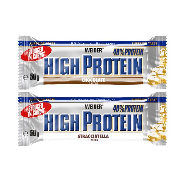 Proteinska čokoladica Weider 40% Low Carb High, smanjen udio ugljikohidrata, okus čokolada i stracciatella
