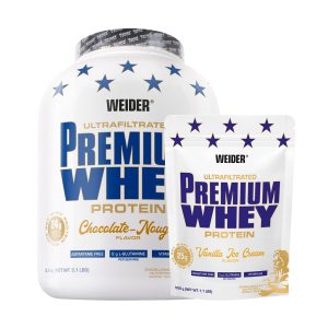 Weider Premium Whey Protein Chocolate-Nougat i Vanilla Ice Cream – proteinski prah 2300g i 500g, pakiranje za izgradnju i oporavak mišića