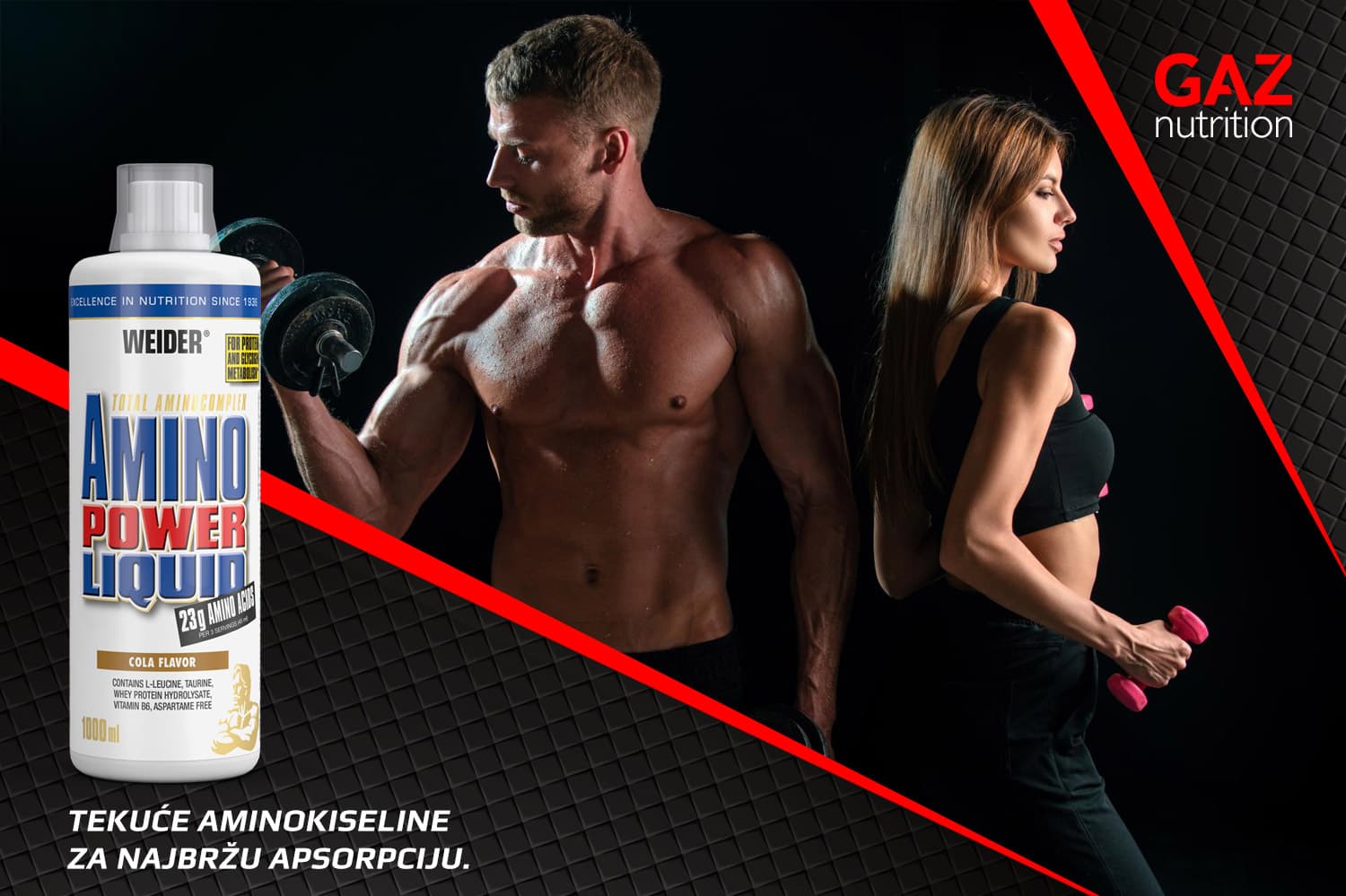 Weider Amino Power Liquid 1000ml tekuće aminokiseline Cola okus s fitness parom koji trenira s bučicama, 23g amino kiselina po porciji
