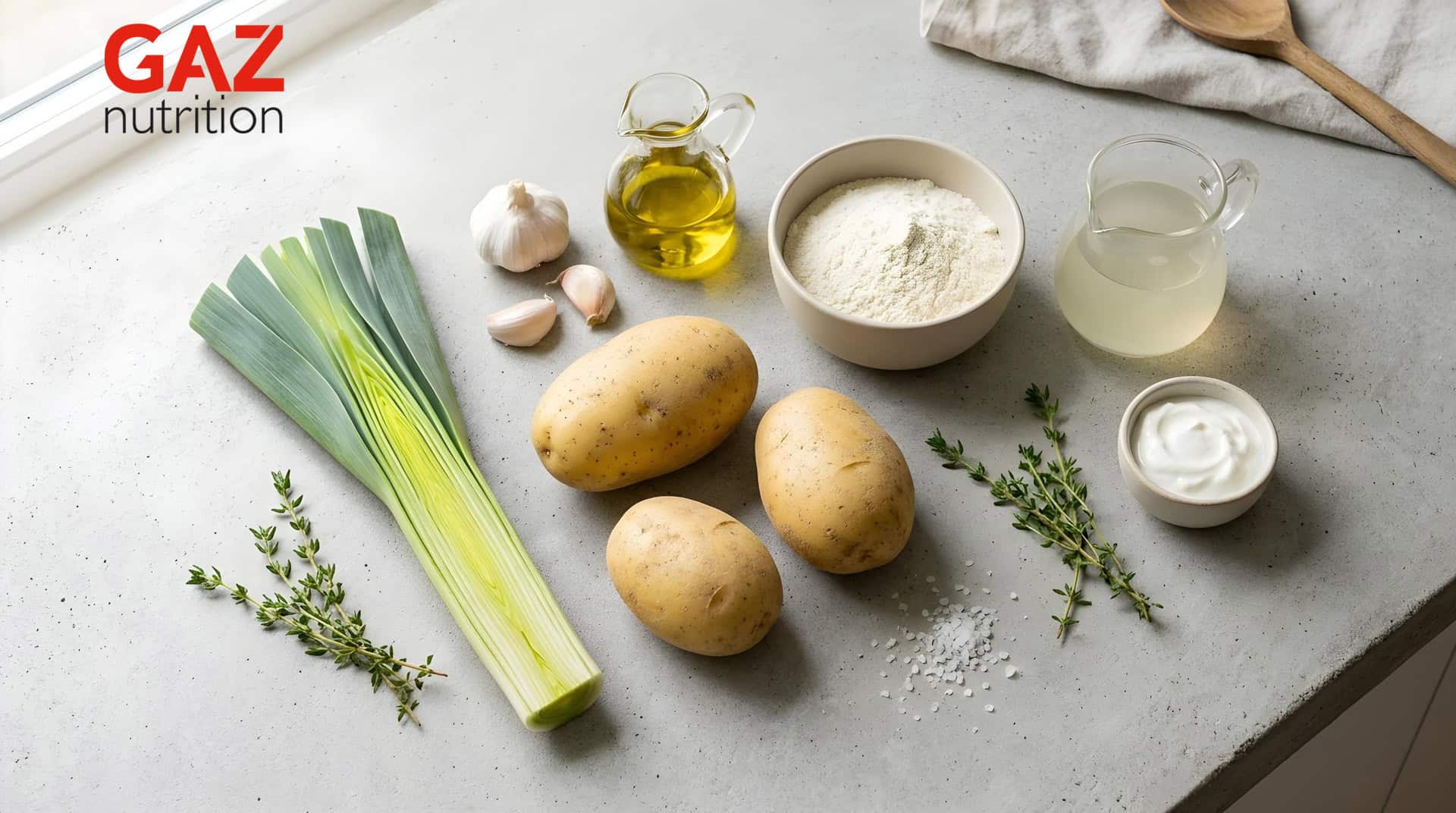 Sastojci za proteinsku juhu od krumpira i poriluka