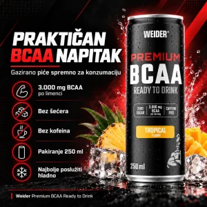 Weider Premium BCAA Ready to Drink 250 ml – praktičan BCAA napitak s 3.000 mg BCAA