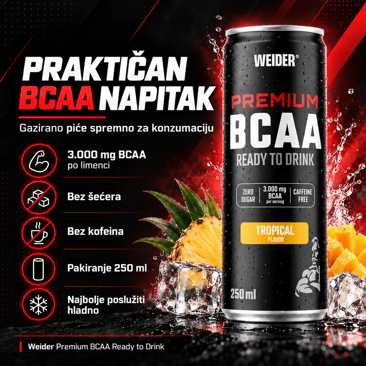 Weider Premium BCAA Ready to Drink 250 ml – praktičan BCAA napitak s 3.000 mg BCAA