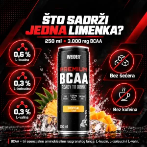 Weider Premium BCAA Ready to Drink 250 ml – 3.000 mg BCAA, L-leucin, L-izoleucin i L-valin