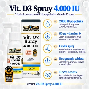 Crown Health Nutrition Vit D3 Spray 4000 IU RAW - Slika 2